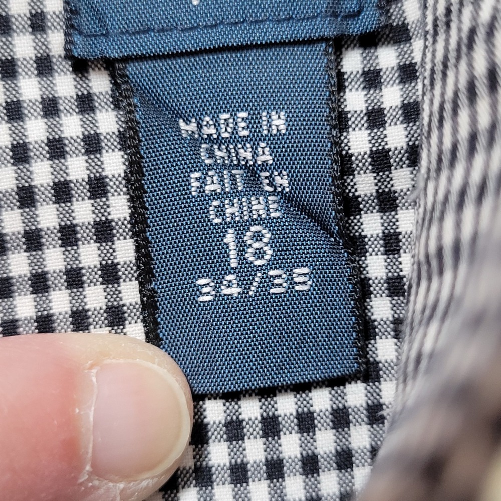 Ralph Lauren Button Down Shirt Mens 18 34/35 Black Gingham Excellent Classic Fit - Picture 7 of 9